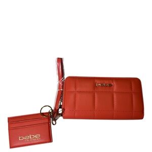 bebe Quilted Wristlet Wallet with Cardholder - Coral Red